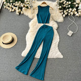 Zingj Kong Flavor Retro Knit Suit Short Sleeveless Jacket Women's High Waist Horn