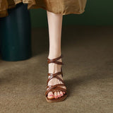 Back Zipper High Heel Sandals Women 2025 Summer New Word-Type Buckle With Retro Texture
