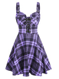 Print Lace-up Front Buckle Strap Dress A Line Mini Dress Sleeveless