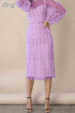 Women Elegant Fashion Long Dress Long Sleeve O Neck Slim Sheath Package Hip Ladylike Embroidered See-through Mesh Vestidos