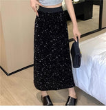 Micro-Fat Mm2025 Spring New High-Waisted Bright Split-Dress Woman This Year's Popular A-Word Long