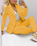 Work Two Pice Sets 2023 Spring Autumn Top Black Blazer Femme Long Pants Blazer Femenino Suit Work Outfits Elegant