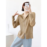Folded 2025 Summer Folding New Zipper Open-Shirt Solid Color High-End Feel Wrinkled Top Shirt