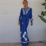 Elegant Embroidered Kaftan Plus Size Belted Maxi Dress Tunic Summer Clothing For Women Beach Wear Tunic Long Dresses