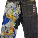 Style Fashion Brand KARAKURI Floating World Painted The Same Style Printed Men's Jeans Loose Straight Tube Wide-Legged