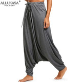 Women Fashion Trousers Harem Drop Crotch Baggy Wide Leg Hippy Boho Loose Lady Solid Plus Size Full Length yoga
