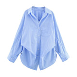 New Bat Sleeve Loose Striped Shirt