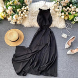 Sexy Halter Sleeveless Bohemian Dress Summer Women Elegant Off Shoulder Split Dresses Vintage A-line Beach