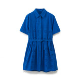 Spring Style With Belt Hollowed-Out Embroidery Slim Dress