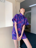 Purple Short Sleeve Summer Dress Women 2022 Cut Out Digital Print A Line Cute Mini Polo Dress Y2k Outfits