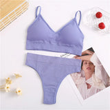 Seamless Women Padded Bra Brazilian Panties Set Sports Bra Set Sexy Thongs Girl Lingerie Fitness Crop Top