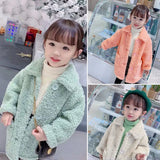 New Children Lambswool Coat Baby Turndown Collar Thicken Warm Jacket Girls Long Overcoat Winter Kids girls Casual