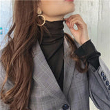 Retro T Shirt Sexy See Through Solid Color High Neck Fashion T Shirt Temperament Ladies All Match T