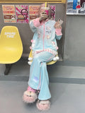 Streetwear Outfits 2024 Casual Fashion Cartoon Hoodies +Wide Leg Pants Female Japanese Harajuku Suit Y2k Two Piece