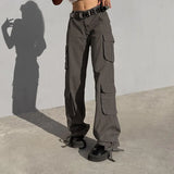 2022 Y2K Baggy Cargo Pants Women Low Waist Sweatpant Pink Vintage Street Pockets Wide Leg Trousers Joggers Pant