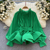 Zingj Luxury Senior Sense French Retro Court Wind Closed Waist With Flounce Shirt Female Minority Chic Long-Sleeved