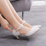 Cm White Lace Tip Sandals Low Heel Plus-Size Sandals Woman Lace Wedding Shoes Bridal