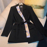 Autumn Women Irregular Splicing Silk Scarf Blazer Lady Office Slim Jacket Plus Size Solid Color Coat with