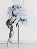 Famous Wind Bag Hip Cowboy Skirt 2025 New Niche Folding Lotus Leaf Side Design High-Waist Short Skirt