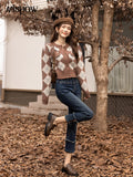Women's Knitted Cardigan 2022 Autumn Winter French Argyle O-Neck Single Breasted Female Clothing Short Sweater