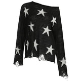 Star Print Sheer One Shoulder Knit Top- Outfit