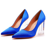Cm Crystal Transparent Square Heel Pointed Shoes Bridal Shoes Silk Satin Dress Dress Shoes Wedding