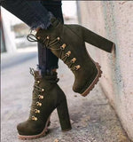 Zingj Size 2024 Autumn And Winter Waterproof Table High Heel Laced Riveted Short Boots Suede Martin