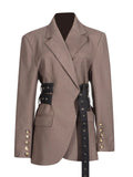 Zingj Jacket Female 2024 Autumn Dress New Fashion Temperament Side Belt Waist Advanced Sense Splicing Long-Sleeved