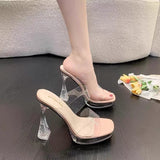 Ultra-High Heels T-Model Show Show Shoes Transparent Crystal Cool Tug Fish Mouth Waterproof Table Coarse Heel
