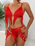 Red Tassel Bra and Panty Lingerie Set- Outfit