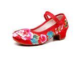 Zingj Heel Single Shoes Spring And Summer New Thick Heel Women's Shoes Cheongsam Embroidered Shoes Mary Jane Retro National Style High Heel National Style