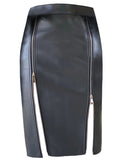 Autumn Soft Black Pu Leather Midi Skirt Women with Double Slit Zipper High Waist Korean Style Fashion 2023