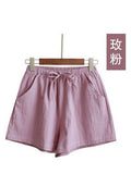 Cotton Women's Shorts Basic Elastic High Waisted Sports Short Pants Women A Line Solid Loose Wide Shorts Student