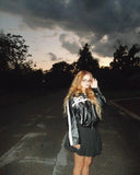 Black Bow Faux Leather Biker Jacket- Outfit