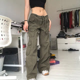 Women's Retro Workwear Resin Solid Color Pants Wide Leg Loose Straight
