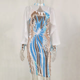 White Sequin mini slip summer dress women elegant Chiffon Long sleeve bodycon party dress sets celebrity evening