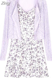 Sleeveless Mini Dresses for Women Party Y2k Sling Sexy Casual Floral Print Two Peice Sets Female Clothing Summer