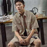 New Retro Tools Pocket Shirt Men's Youth Trend Loose Short-Sleeved Shirt Middle