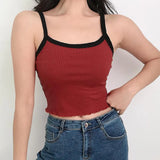 Summer New Fashion Contrast Color Tank Top Women Casual Fitness Clothing Off Shoulder Strapless Crop Top