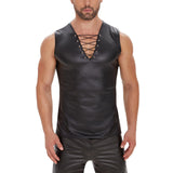 Zingj Men's Sexy Matte Leather Vest Bright Leather Sleeveless Vest Size Accurate No