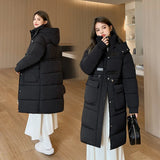 Cotton-Padded Coat Coat Female New Winter Hooded Down Cotton Long Over The Knee Thick Waist Show Thin Cotton-Padded Jacket-Outfit