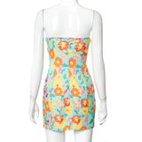 Floral Print Low Cut Dress Sexy Strapless Off Shoulder Slim Fit Backless Bodycon Chic Women Summer Beach