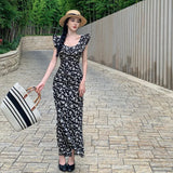 Zingj Black Dress Female Spring And Summer Long Flounce
