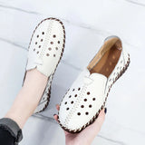 2021 Summer Genuine Leather Vintage Loafers Shoes Women Lazy Slip-On Handmade Leather Breathable Hollow Soft Shoes
