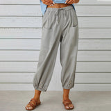 Loose High Waist Button Cotton And Linen Trousers Cropped