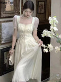 Elegant Single Breasted Party Dress Women A-line Lace Up Summer Prom Robe Korean Princess One Piece Vestidos Mujer