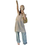 Zingj Lovely Condole Belt Hollow Out Fold Wear V-Neck Vest Dress Loose Languid Lazy Feeling Knit In Long Smock Skirt Female-Outfit