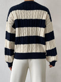 Zingj New Autumn Winter Lazy Loose V Collar Twist Knit Color Stripe Sweater Long