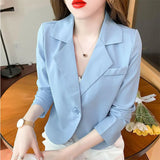 Autumn Korean Style Solid Elegant Fashion Blazers Women Short Long Sleeve Loose Casual Suit Ladies All-match Jacket
