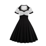 Casual 50s Vintage Women Dress 4XL Ladies Yellow Black Polka Dot Print Robe Rockabilly Swing Party